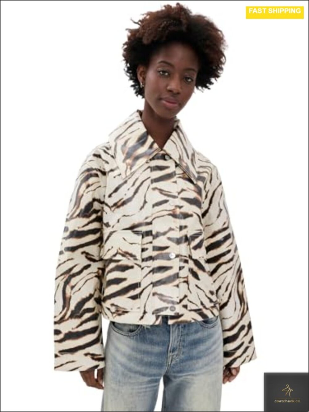Ganni Printed Coated Canvas Barn Jacket Casual Snap Flap